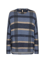 Load image into Gallery viewer, Soyaconcept Blue Iris Biara Long Sleeve Plaid Hi-Low Sweater
