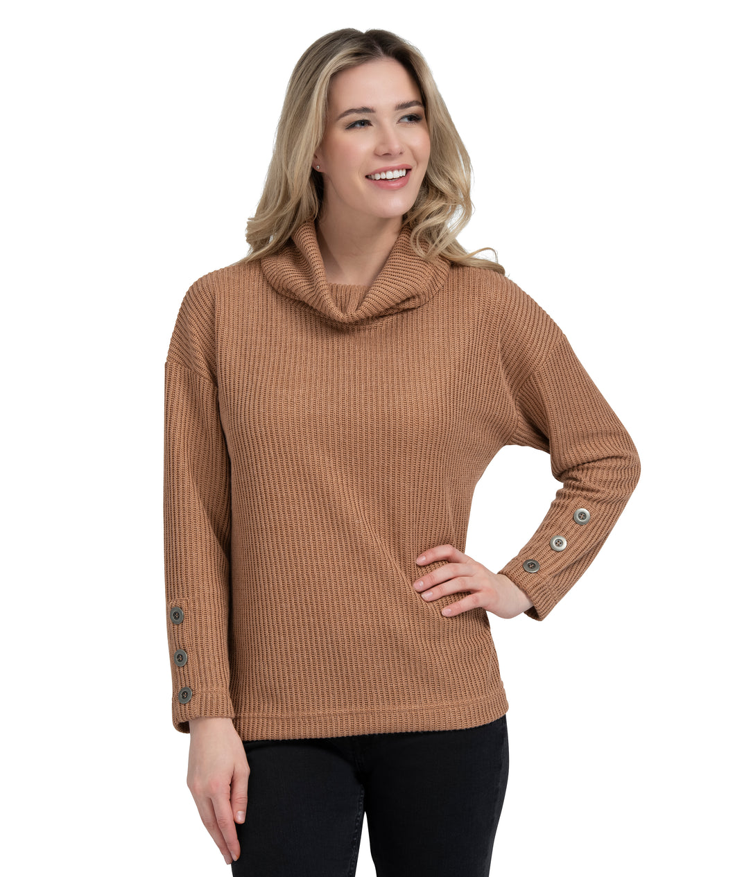 Its Simpli Zen Warm Hug Sweater with Cowl Neck and Button Detail