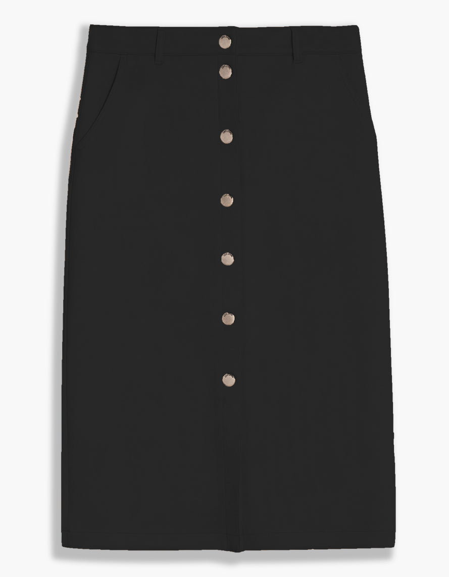 Lois Daisy Black Buttoned Long Faux Suede Denim Style  Skirt with Pockets