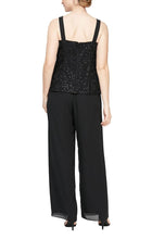 Load image into Gallery viewer, Alex Evenings Black Three-Piece Lace &amp; Chiffon Pantsuit
