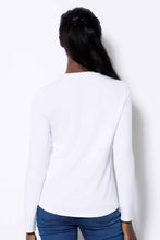 Load image into Gallery viewer, UP! Solid Provence Long Sleeve Slim Fit Crew Neck Top in White or Habor
