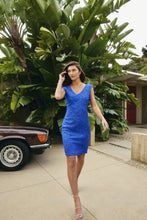 Load image into Gallery viewer, Frank Lyman Royal Blue V-Neck Textured Sleeveless Dress
