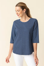 Load image into Gallery viewer, Habitat 3/4 Sleeve Indigo Stripe Shirt-Tail Tee
