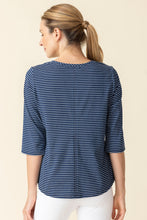 Load image into Gallery viewer, Habitat 3/4 Sleeve Indigo Stripe Shirt-Tail Tee
