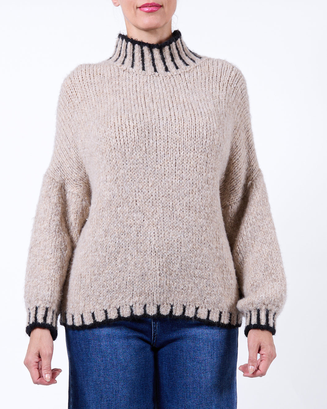 Angela Mara Wool Stitch Knit Sweater
