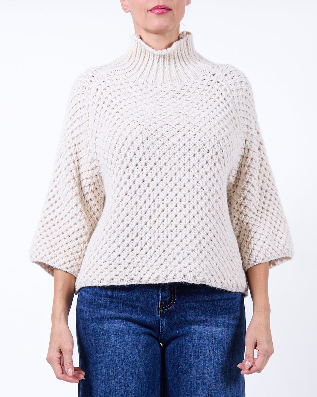 Angela Mara Cropped Sleeve Knit Sweater