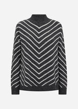 Load image into Gallery viewer, Soyaconcept Nessie Stripe Dark Grey Melange &amp; Light Grey Chevron Stripe Sweater - Wool Blend
