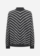 Load image into Gallery viewer, Soyaconcept Nessie Stripe Dark Grey Melange &amp; Light Grey Chevron Stripe Sweater - Wool Blend
