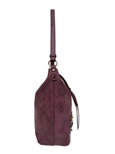 Load image into Gallery viewer, B.lush Eggplant Hobo Shoulder Bag with Gold Stud Detail &amp; Tassels
