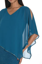 Load image into Gallery viewer, Frank Lyman Gown with Chiffon V-Neck Angled Cape in Teal/Blue or Royal
