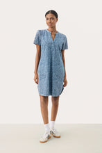 Load image into Gallery viewer, Part Two Aminase Denim Rose Short Sleeve Denim Dress with Pockets
