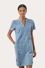 Load image into Gallery viewer, Part Two Aminase Denim Rose Short Sleeve Denim Dress with Pockets
