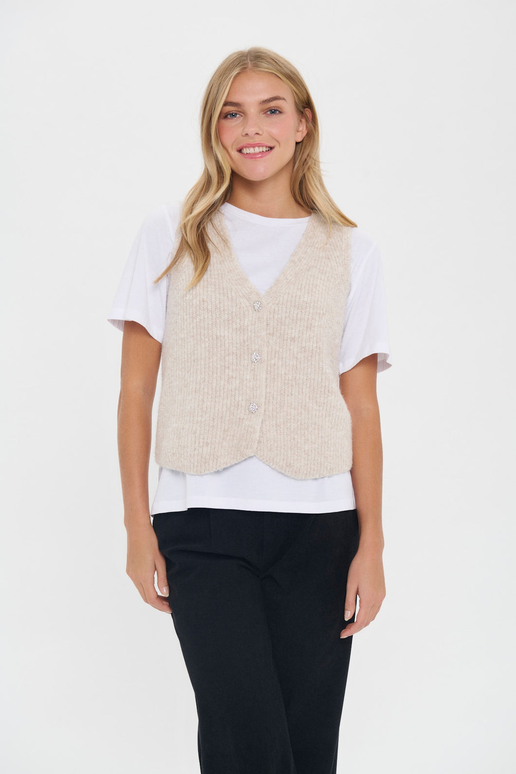 XenyaSZ Crystal Gray Melange Vest with Crystal Buttons
