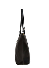 Load image into Gallery viewer, B.lush Black Classic Tote Bag with Back Zipper Pocket with Tweed Front Panel

