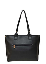 Load image into Gallery viewer, B.lush Black Classic Tote Bag with Back Zipper Pocket with Tweed Front Panel
