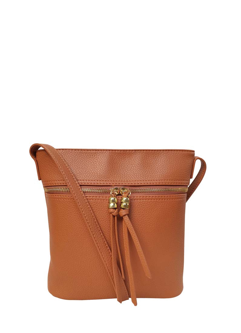 B.lush Crossbody Purse with Front Two-Way Zipper in Camel