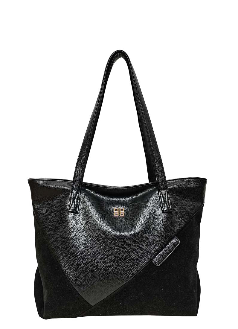 B.lush Black Classic Tote Bag with Back Zippered Pocket