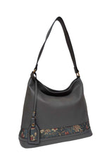 Load image into Gallery viewer, B.lush Charcoal &amp; Floral Print Detail Shoulder Bag/Purse with Back Pocket
