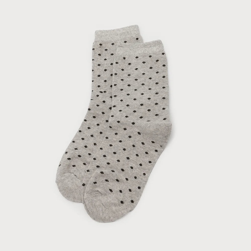 Caracol Grey Socks with Black Polka Dots with Silver Glittery Band