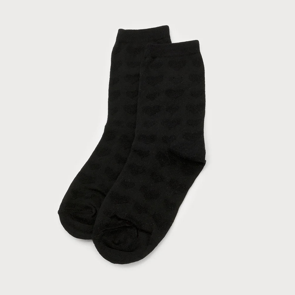 Caracol Embossed Heart Socks in Black, Grey or Ivory