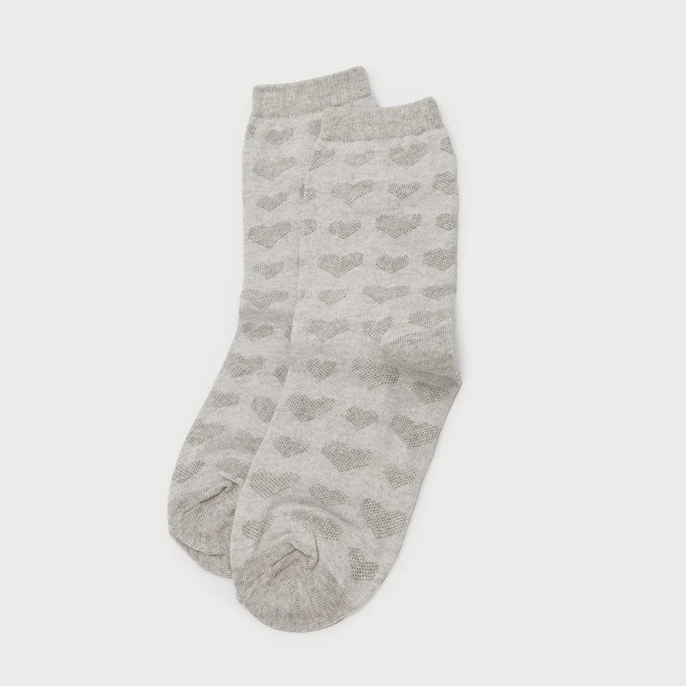 Caracol Embossed Heart Socks in Black, Grey or Ivory