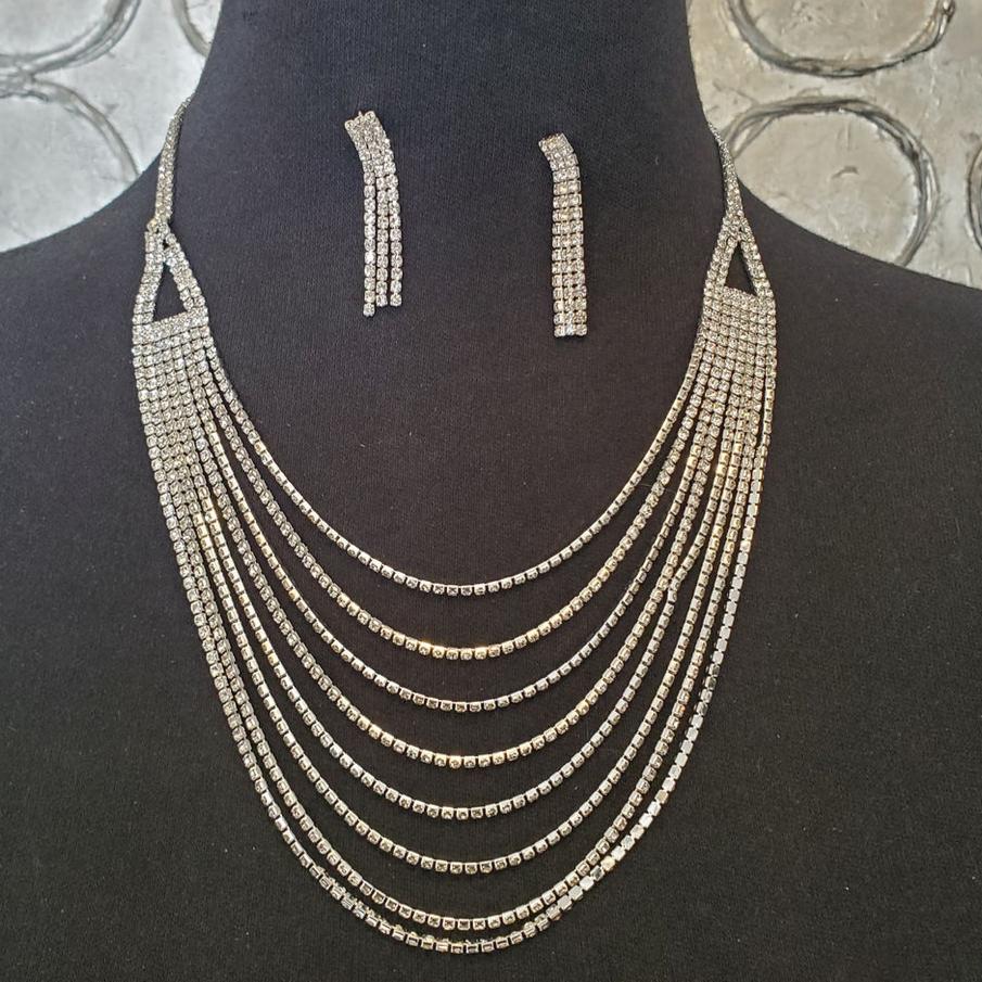 Crystal Avenue Multi Strand Clear Crystal Statement Necklace & Earring Set