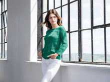 Load image into Gallery viewer, Alison Sheri 3/4 Sleeve Textured Crew Neck Knit Sweater in Aqua, White or Green
