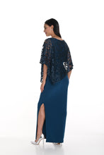 Load image into Gallery viewer, Frank Lyman Teal Gown with Embroidered Asymmetrical Cape
