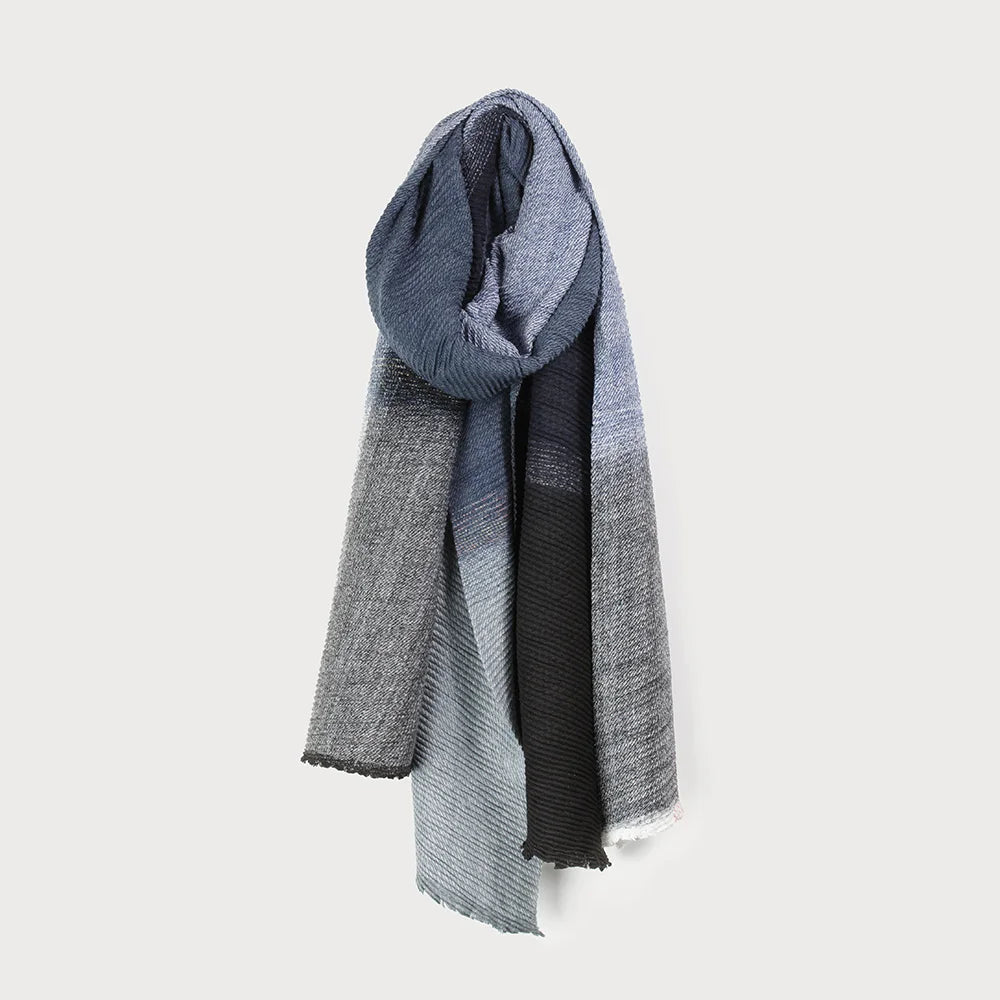 Caracol Large Rippled Soft Colour Block Scarf in Grey Multi, Blue Multi or Bordeaux Multi