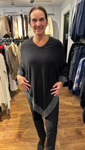 Load image into Gallery viewer, Casa Donna Black V-Neck Poncho with Sparkle Embellished Trim
