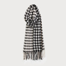 Load image into Gallery viewer, Caracol Soft &amp; Warm Houndstooth Large Blanket Scarf with Fringe in Blue Multi or Black Multi
