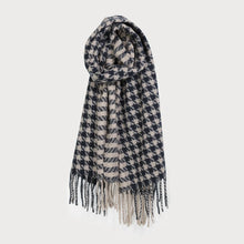 Load image into Gallery viewer, Caracol Soft &amp; Warm Houndstooth Large Blanket Scarf with Fringe in Blue Multi or Black Multi
