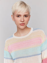 Load image into Gallery viewer, Charlie B Pastel Multi Striped 3/4 Sleeve Crew Neck Jersey Sweater
