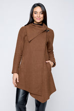 Load image into Gallery viewer, Carre Noir Brown Asymmetrical Coat with Clip Closure at Collar
