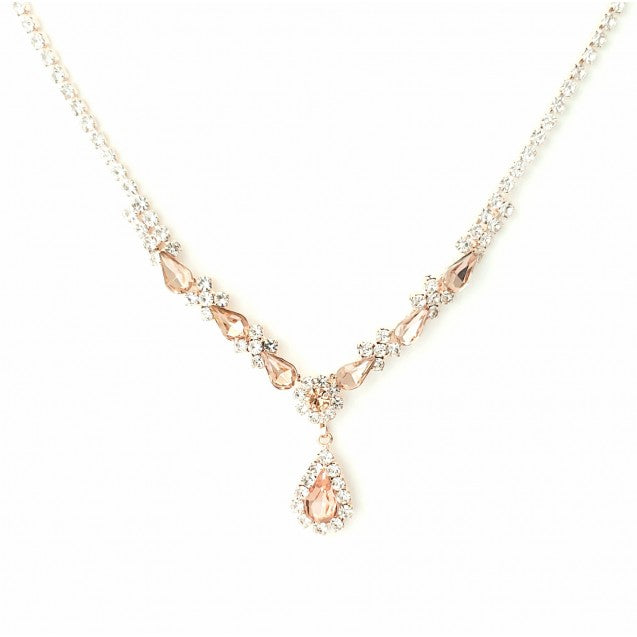 Fashion Jewellery Necklace Earring Set with Light Peach and Clear Crystals