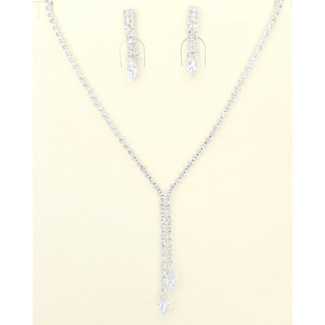 Fashion Jewelry Necklace Earring Set with Clear Crystals in a Double Strand