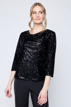 Load image into Gallery viewer, Carre Noir Cowl Neck Sparkle Top in Black or Silver
