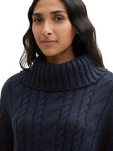 Load image into Gallery viewer, Tom Tailor Cable Knit Pullover Turtle Neck Sweater in Blue or Beige
