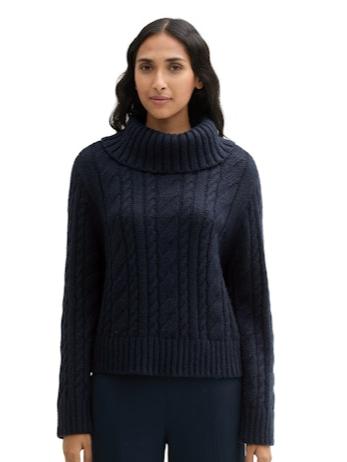 Tom Tailor Cable Knit Pullover Turtle Neck Sweater in Blue or Beige