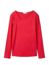 Load image into Gallery viewer, Tom Tailor Crimson Long Sleeved Asymmetric V-Neck Top
