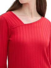 Load image into Gallery viewer, Tom Tailor Crimson Long Sleeved Asymmetric V-Neck Top
