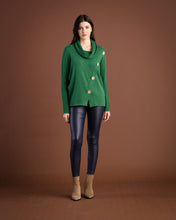 Load image into Gallery viewer, Marble Green Cowl Neck Batwing Sweater With Button Detail - 100% Cotton
