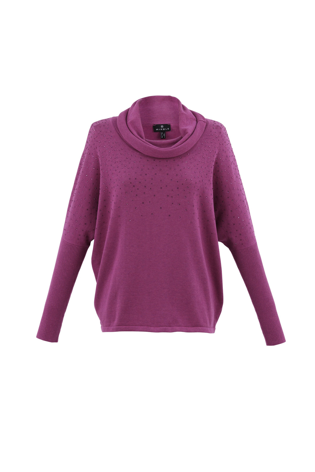 Marble Magenta Super Soft Oversized Cowl Neck Sweater with Pewter Diamantes