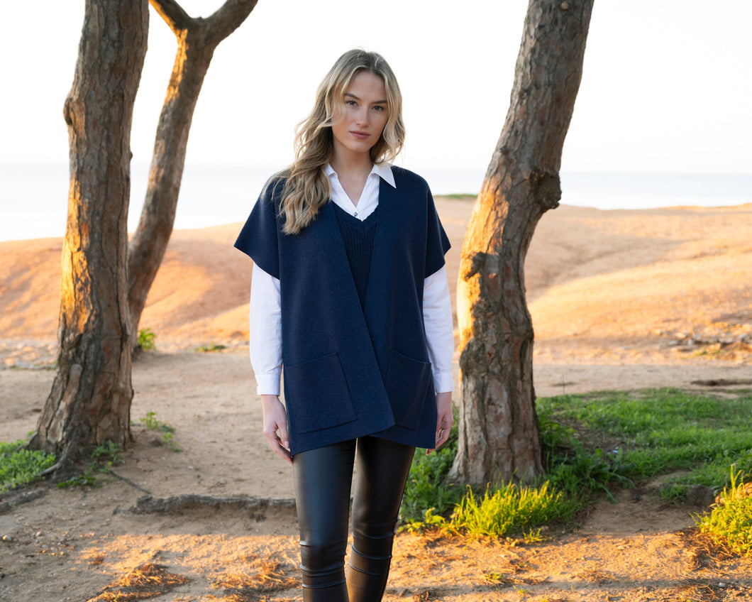 Marble Open Front Drape Cardigan with Pockets