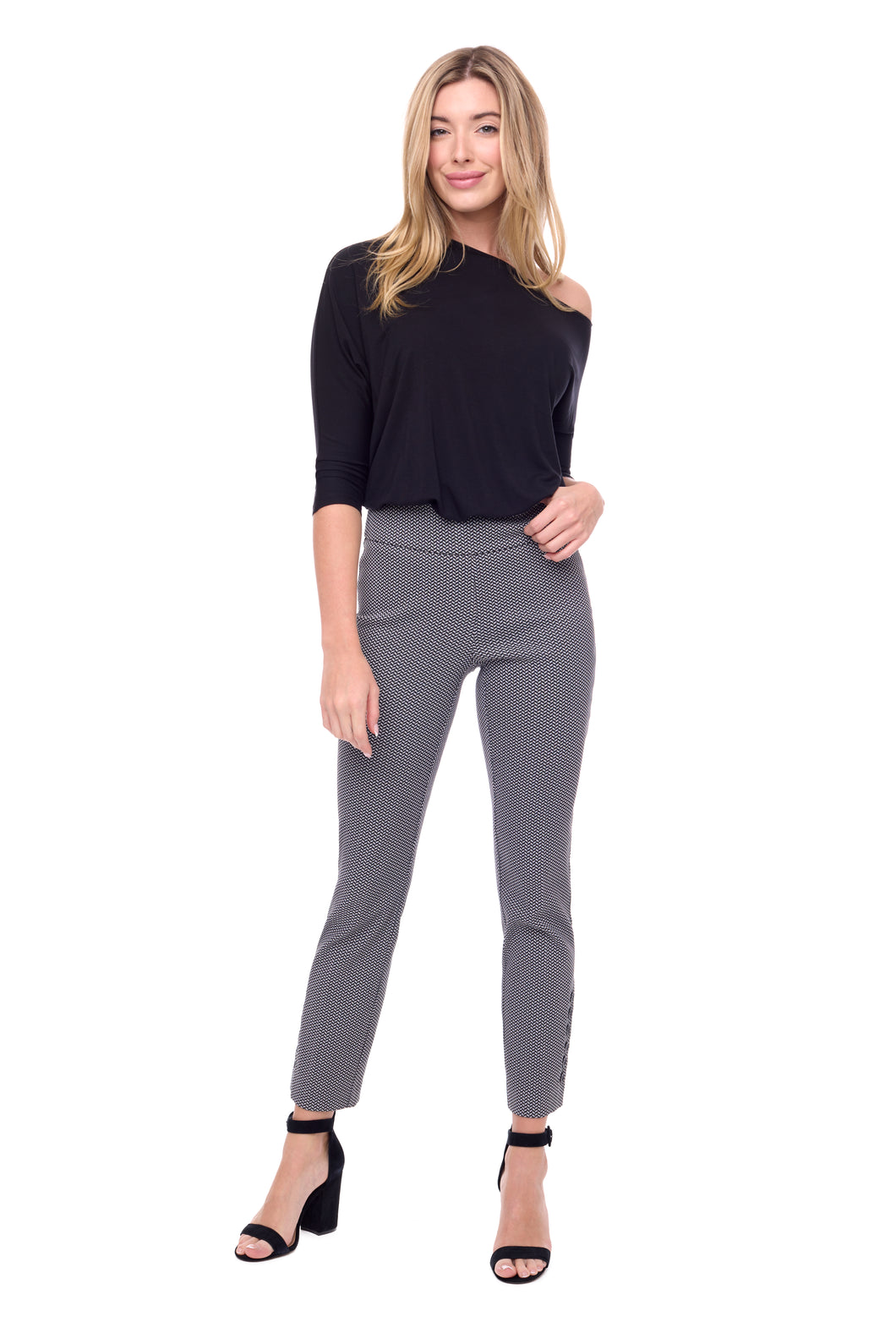UP! Weave Ankle Pant with Slit and Button Detail