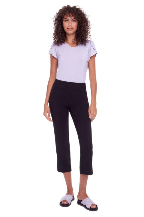 UP! Black Solid Palermo Pull On Slim Fit Cropped Pant with Pockets