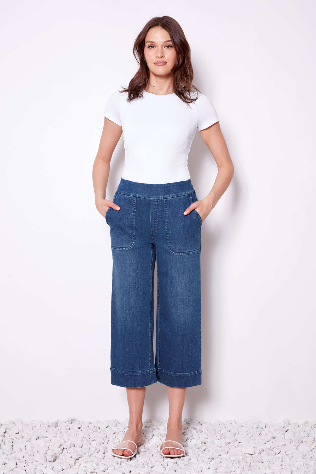 UP! Medium Wash Denim Cropped Wide-Leg Pant