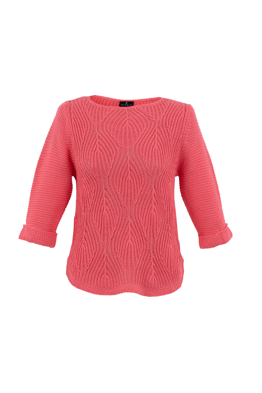 Marble Round Neck Loose Knit Cuffed Elbow Sleeve Sweater in Watermelon or White