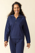 Load image into Gallery viewer, Habitat Navy French Terry Fashion Quarter Zip Pullover Sweater
