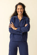 Load image into Gallery viewer, Habitat Navy French Terry Fashion Quarter Zip Pullover Sweater
